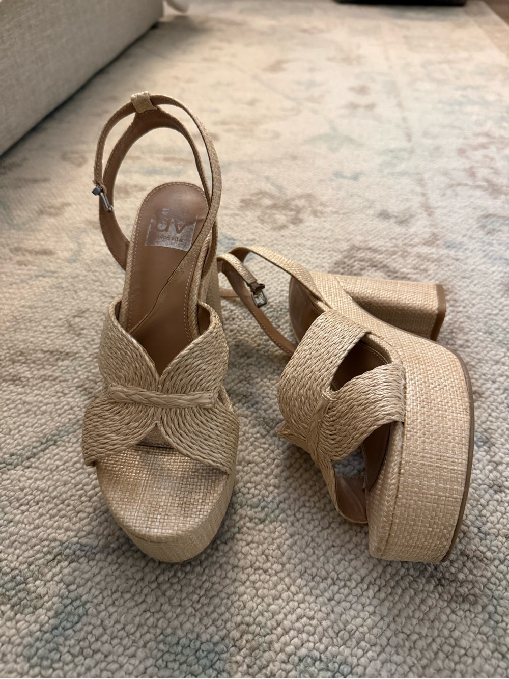 Dolce Vita Natural Woven Platform Sandals in Beige